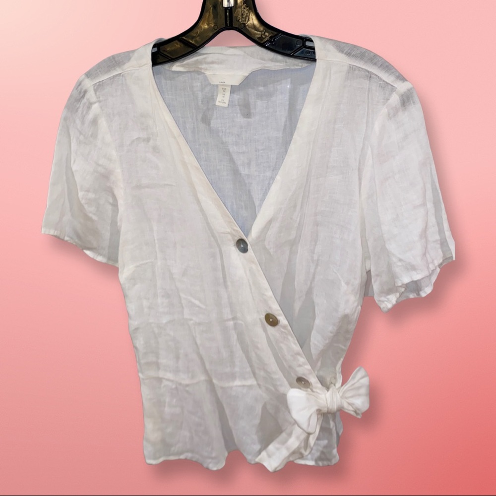 Linen cross over tie shirt